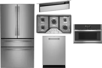 5 Piece Package Includes Refrigerator, Cooktop, Wall Oven, Hood And Dishwasher